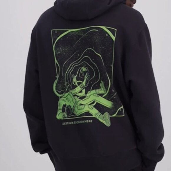 Mode of One Men's Oversized Fit Printed Hoodie Jet Grey Size S - Picture 6 of 9